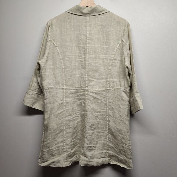 Soft Surroundings Blazer Jacket Women Size L Tan 100% Linen 3/4 Sleeve Casual - Picture 5 of 7